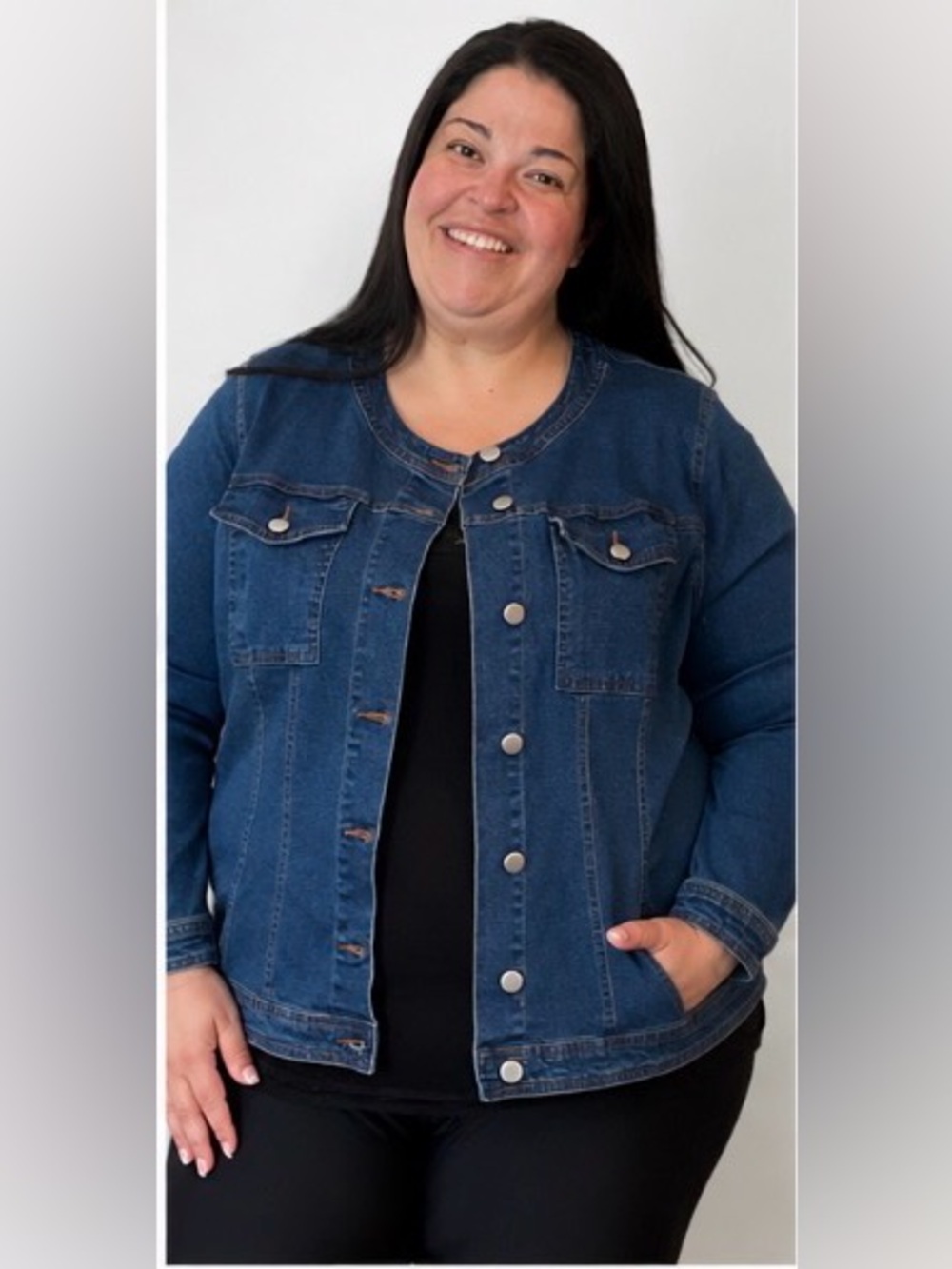Agnes Orinda, Dark Wash Stretch Denim Jacket Button Front Size 3X, NWT - Picture 2 of 4